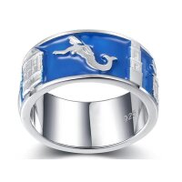 Ring mit Borkumer Motiven, 925er Sterling Silber, blau emailliert 60