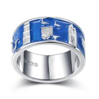 Ring mit Borkumer Motiven, 925er Sterling Silber, blau emailliert 60